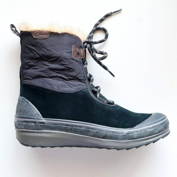 Clarks Suede Leather Nylon Rubber Fur Waterproof Lace-up Winter Rain Boots 7.5 - Picture 8 of 16